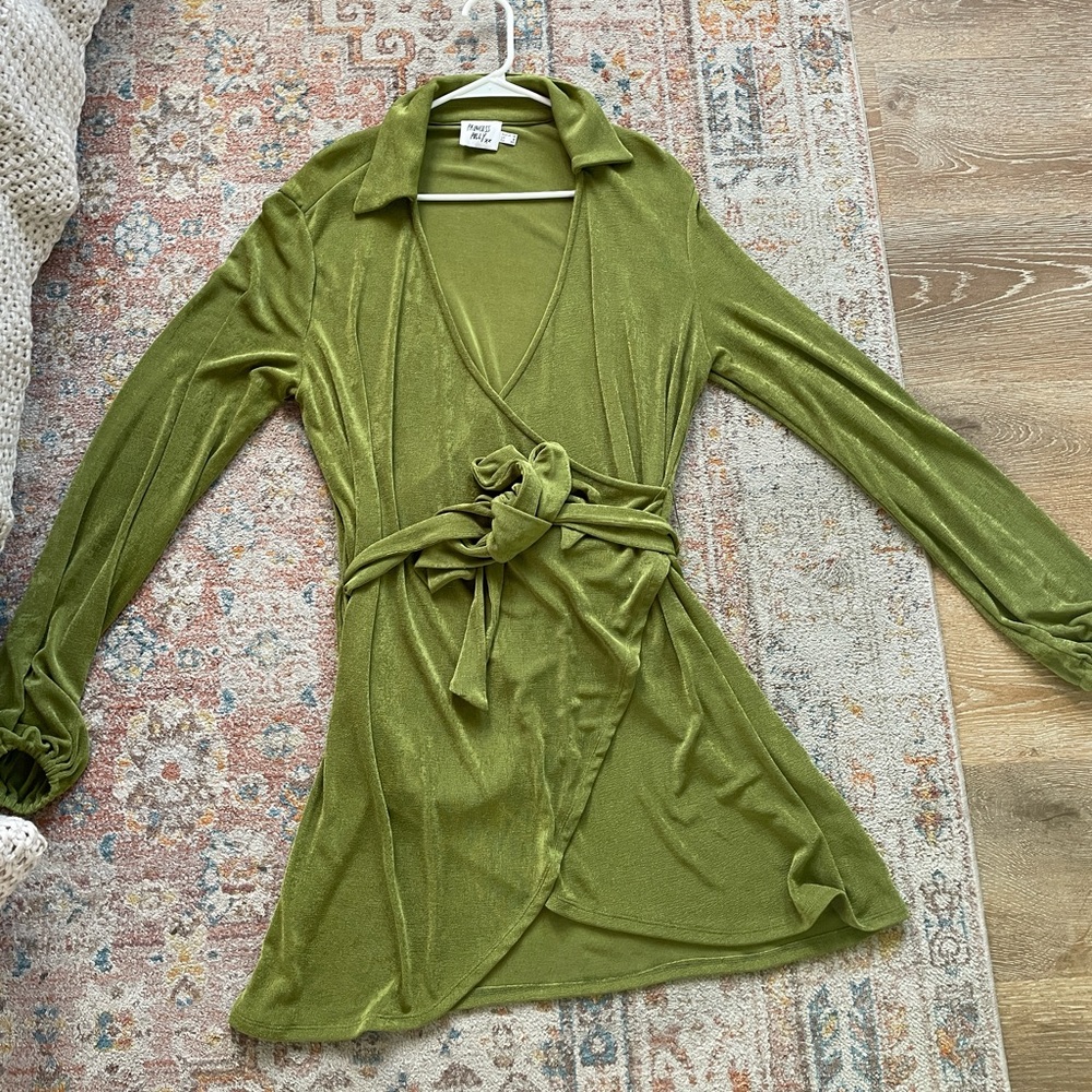 Princess Polly green wrap dress with belt